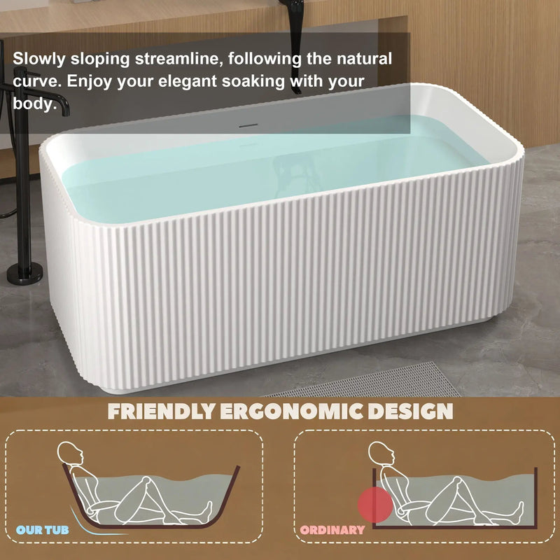 Rectangle Linear Freestanding Soaker Tub With Pop Up Drain, Double Wall Insulated Construction - Gloss White by HouseOfZazla