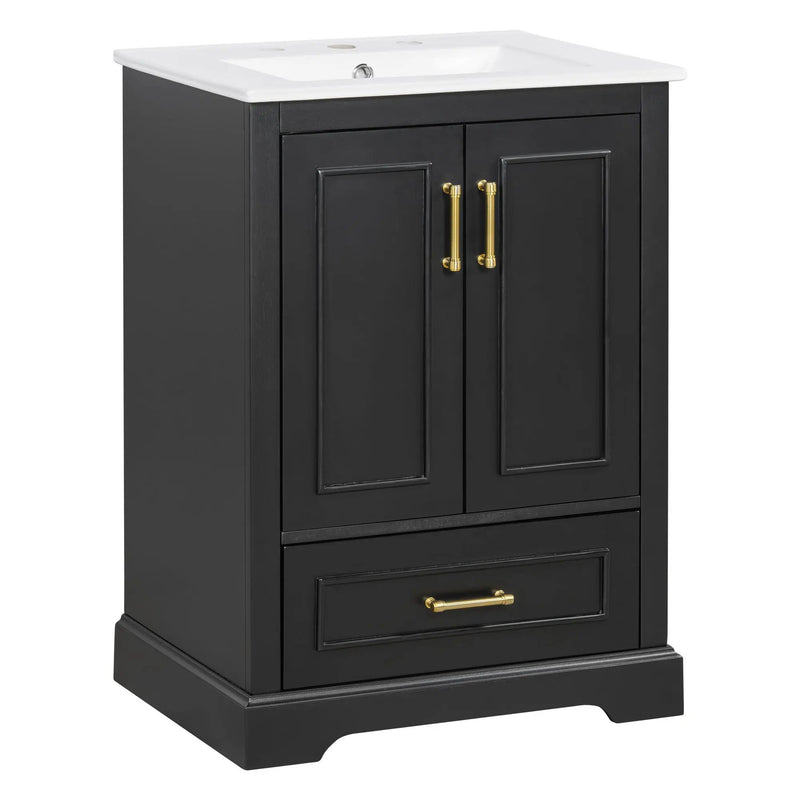 Bathroom Vanity With Sink, 1 Divided Drawer And 2 Soft Close Doors With Double Shelf