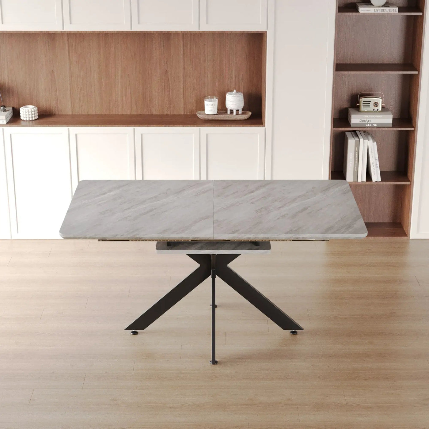 Modern Extendable Dining Table Set With Soft Padded Armless Chairs by HouseOfZazla