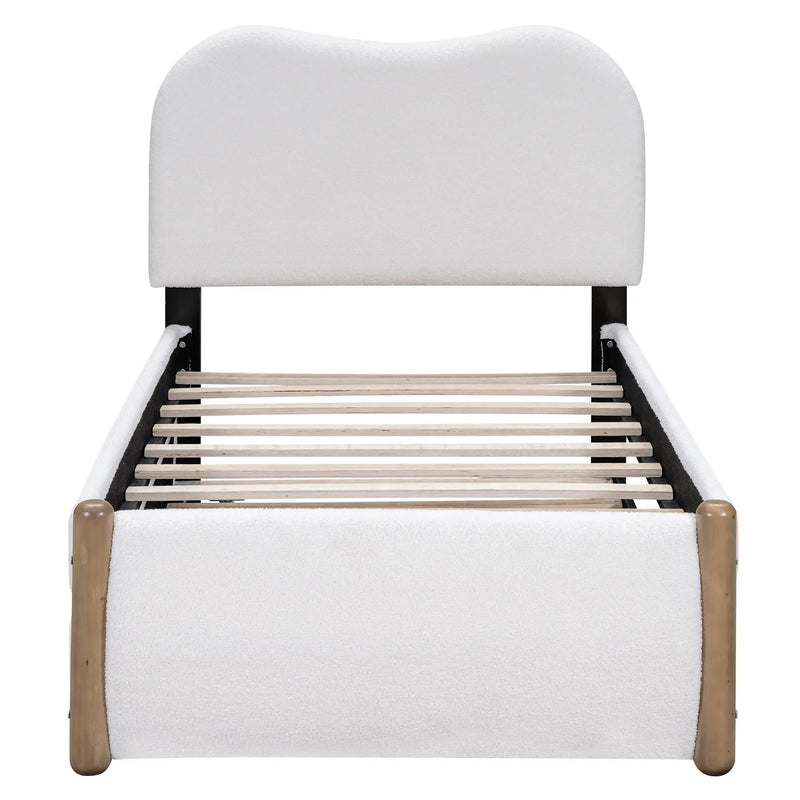 Upholstered Platform Bed With Wood Supporting Feet And Trundle