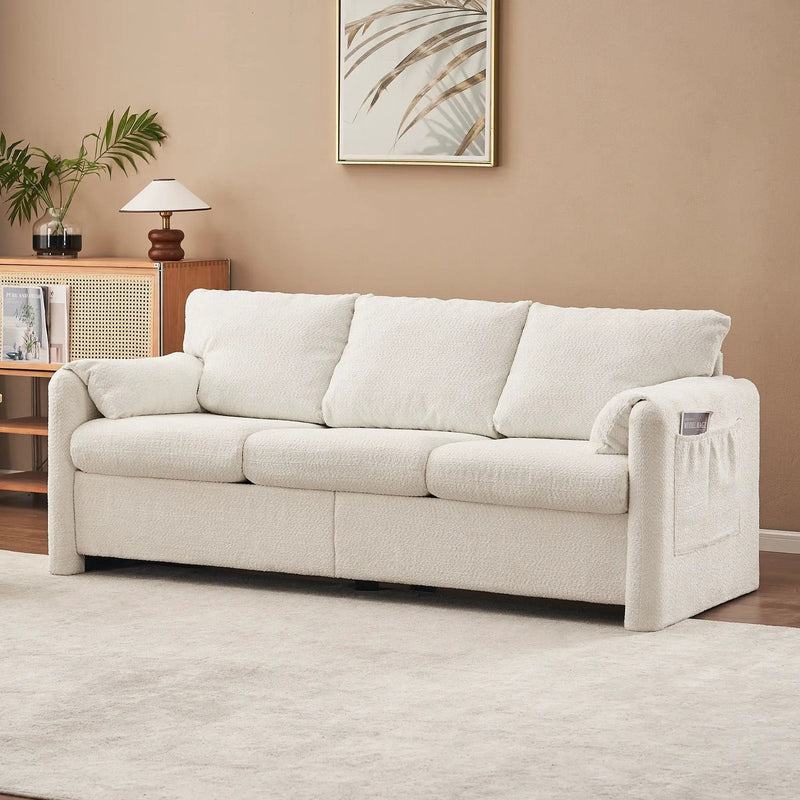 Modern 3 Seater Sofa Chenille Couch Plush Triple Seater Sofa With High Density Foam Cushions, Deep Seat Living Room Couch For Family Room, Apartment & Home Theater - Ivory White by HouseOfZazla