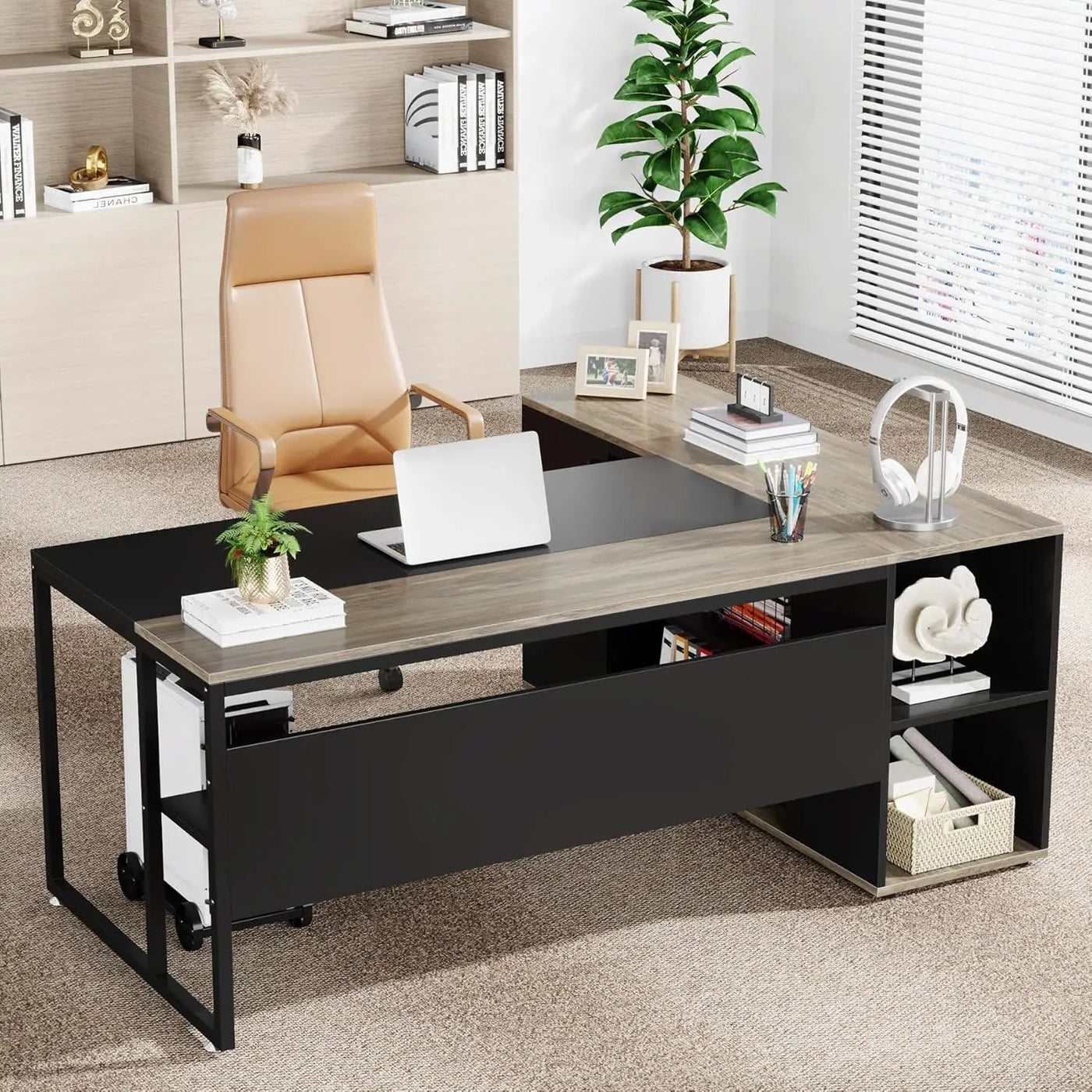 L-Shaped Executive Desk With Cabinet Storage by HouseOfZazla