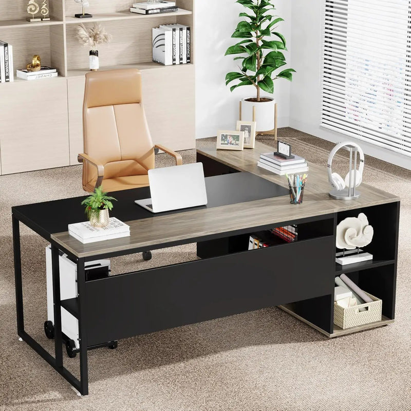 L-Shaped Executive Desk With Cabinet Storage by HouseOfZazla
