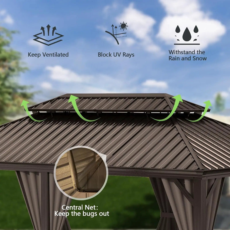 12x24FT Outdoor Gazebo with Galvanized Steel Double Roof by HouseOfZazla