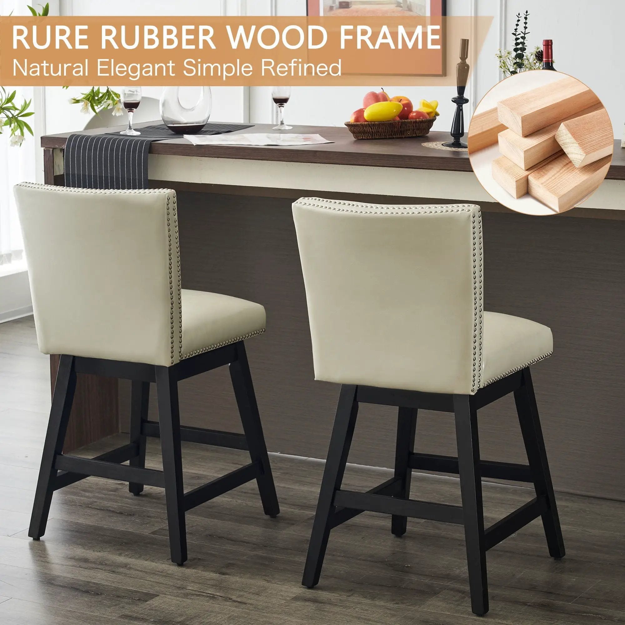 Upholstered Swivel Bar Stools High Back (Set of 2) - Cream White by Unique Piece Furniture