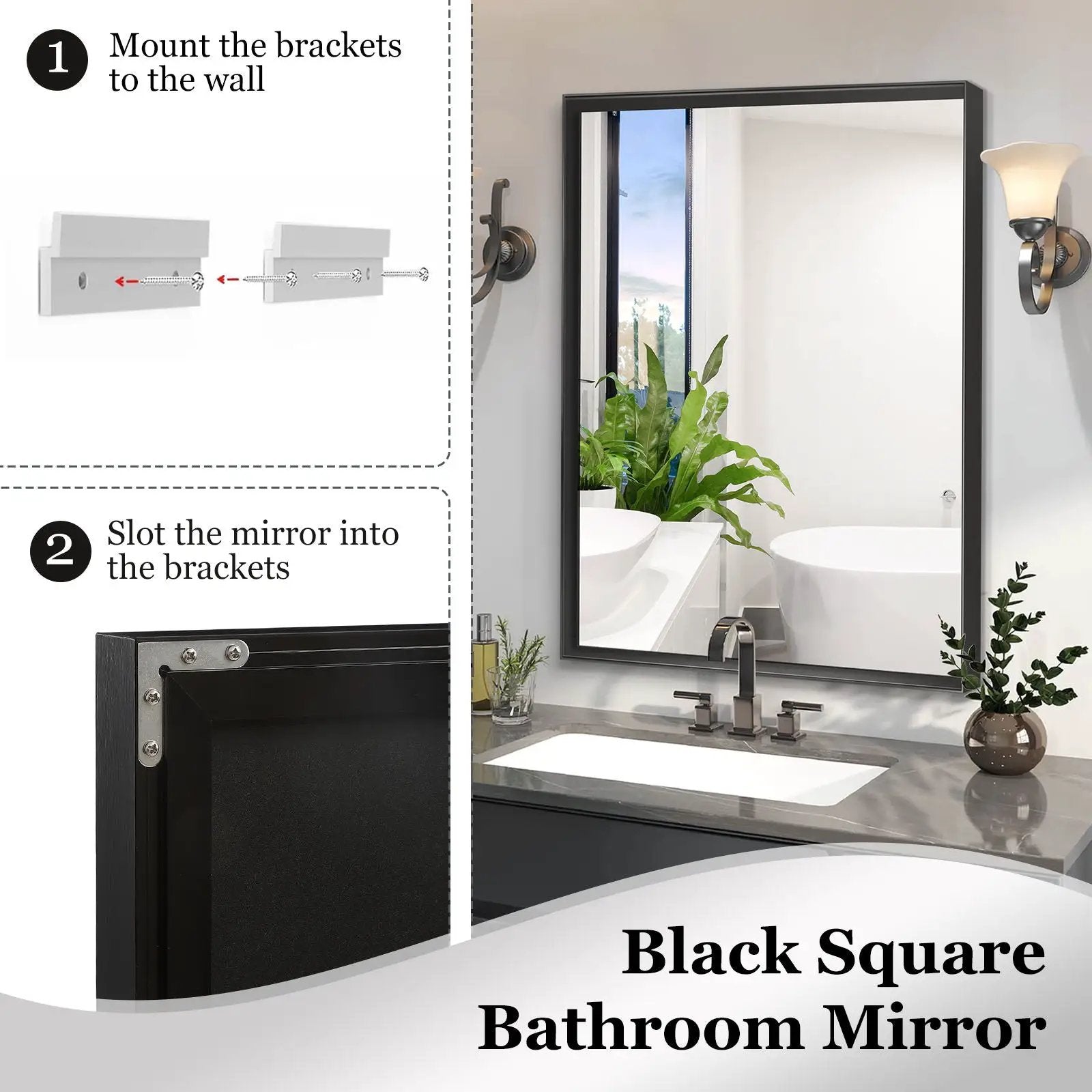 Rectangular Bathroom Mirror Square Angle Metal Frame Wall Mounted Hanging Plates Wall Mount Mirror For Bathroom (Horizontal & Vertical) by HouseOfZazla