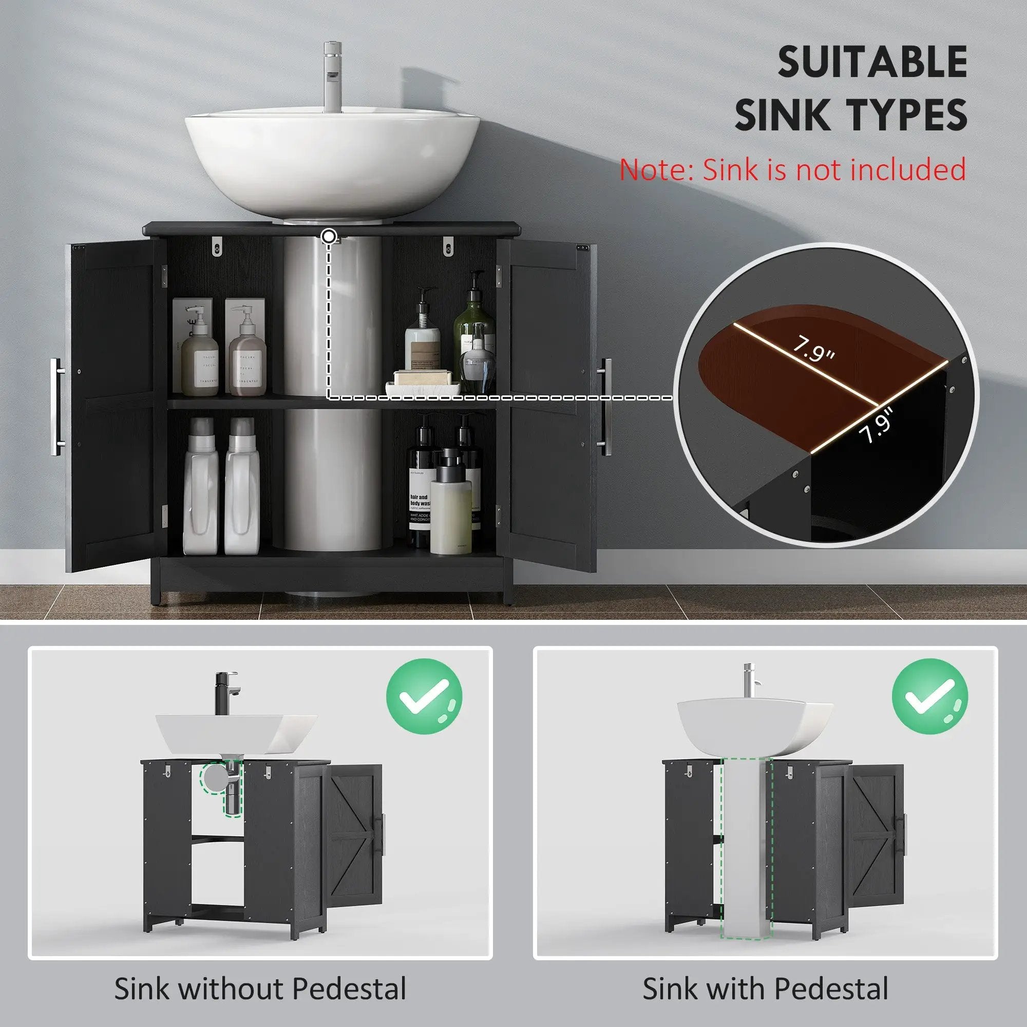 Pedestal Sink Storage Cabinet with 2 Barn Doors and Adjustable Shelf by HouseOfZazla
