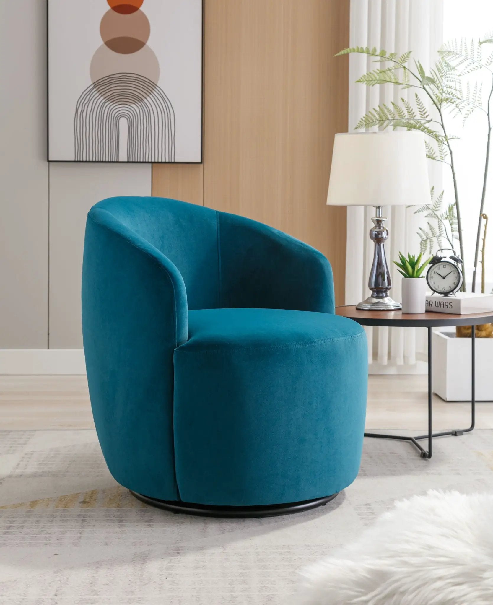 Swivel Accent Armchair Barrel Chair With Powder Coating Metal Ring by HouseOfZazla