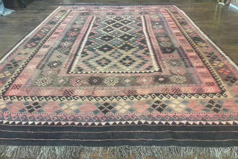 Persian Kurdish Kilim Rug 8x10, Large Flatweave Tribal Bohemian Rug, Vintage Zarand Kilim by Jewel Rugs
