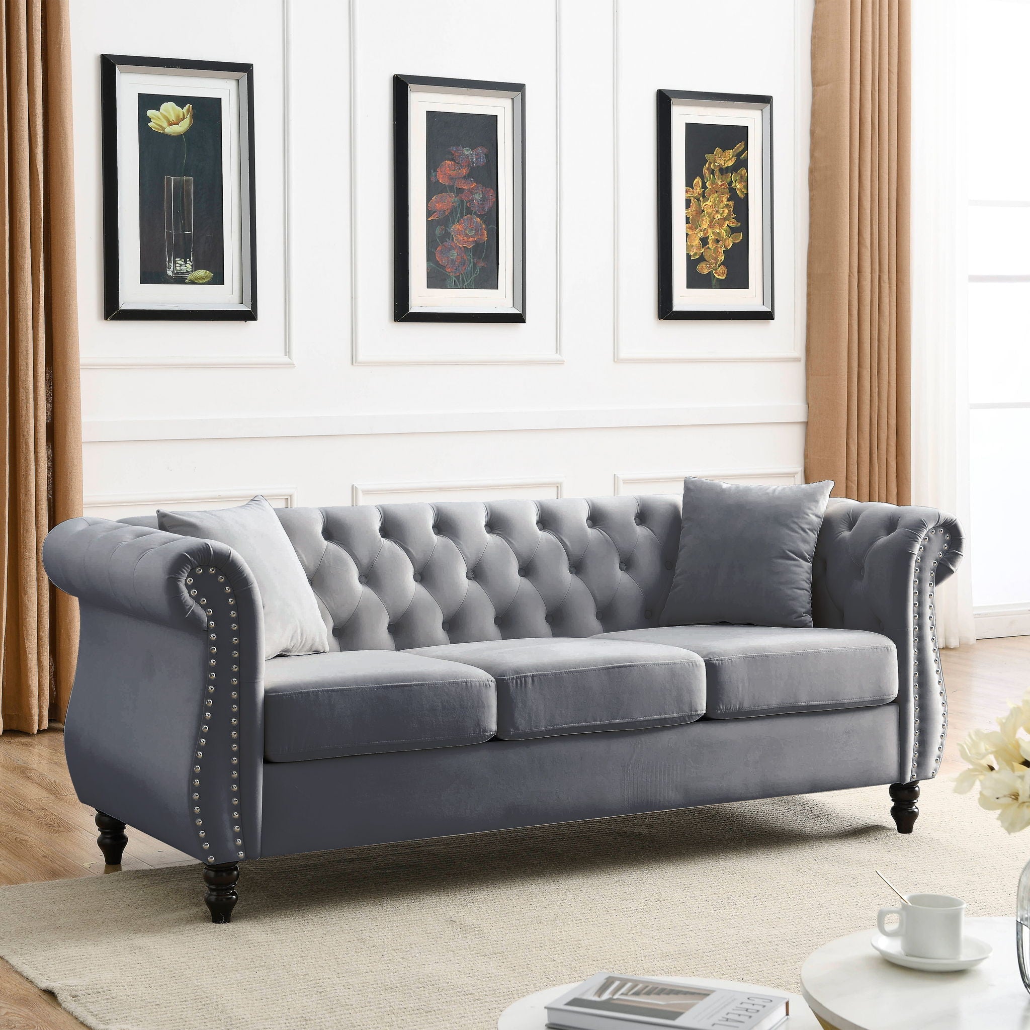 Chesterfield Sofa With Rolled Arms And Nailhead Trim by HouseOfZazla