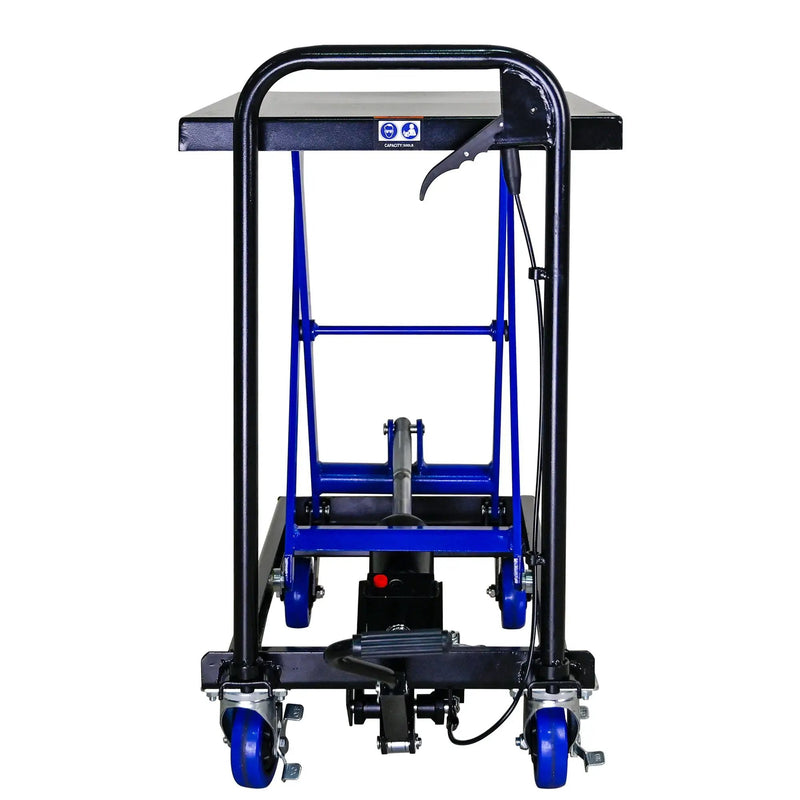 Hydraulic Lift Trolley, 500 Lbs Capacity, With 4 Wheels, For Material Handling And Transportation - Black / Blue by HouseOfZazla
