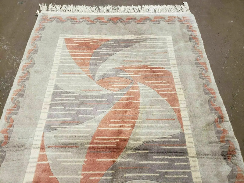 3' X 5' Handmade Modern Chinese Accent Rug - Silk on Cotton Carpet - Abstract Contemporary Design - Beige and Orange by Jewel Rugs
