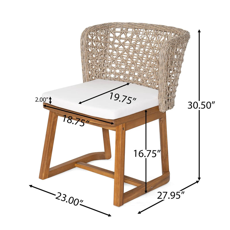 3-Piece Outdoor Dining Set with Teak Finish Acacia Wood Table & Wicker Chairs by HouseOfZazla