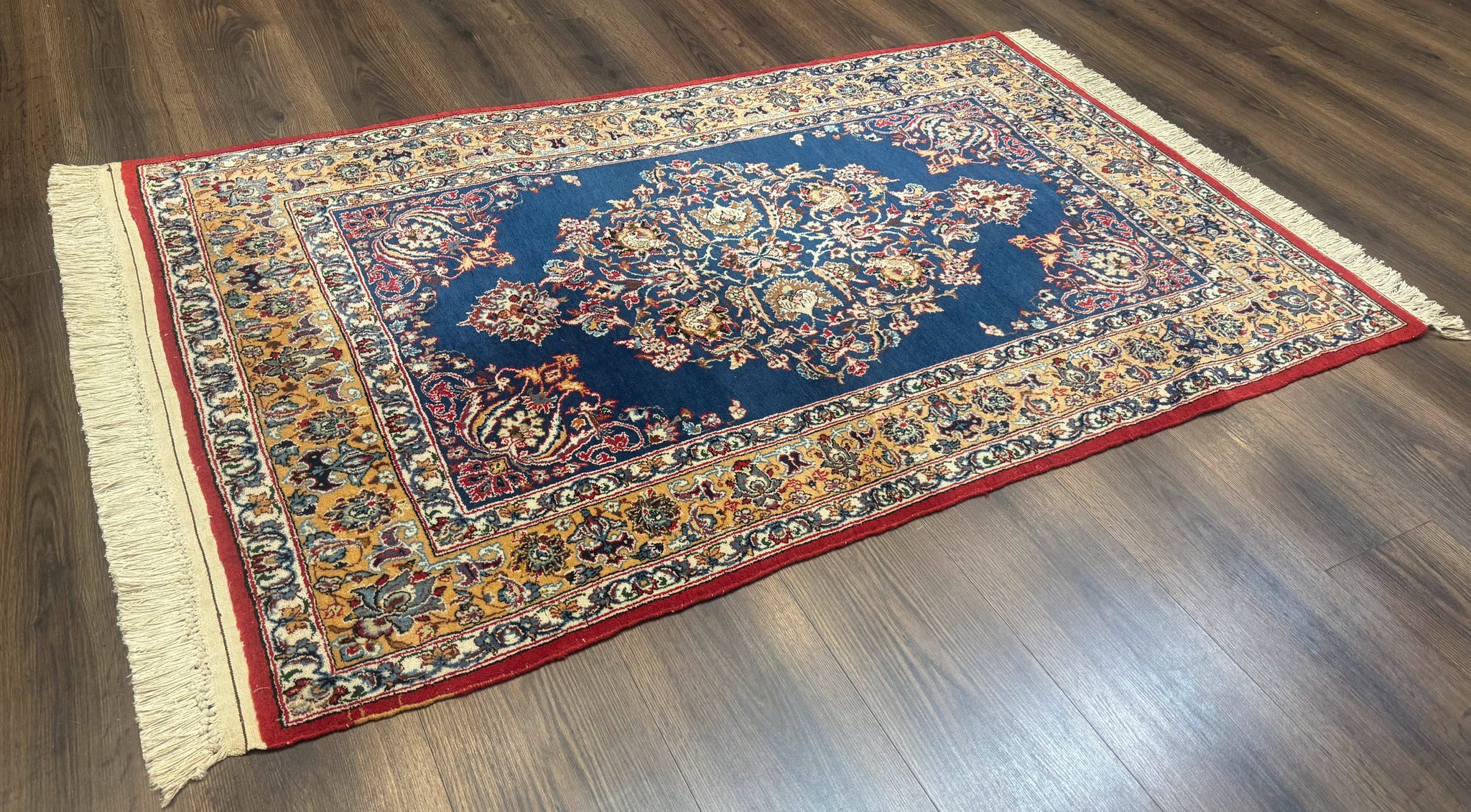 Blue Persian Qum Rug 3.6 x 5, Floral Medallion, Fine 310 KPSI by Jewel Rugs