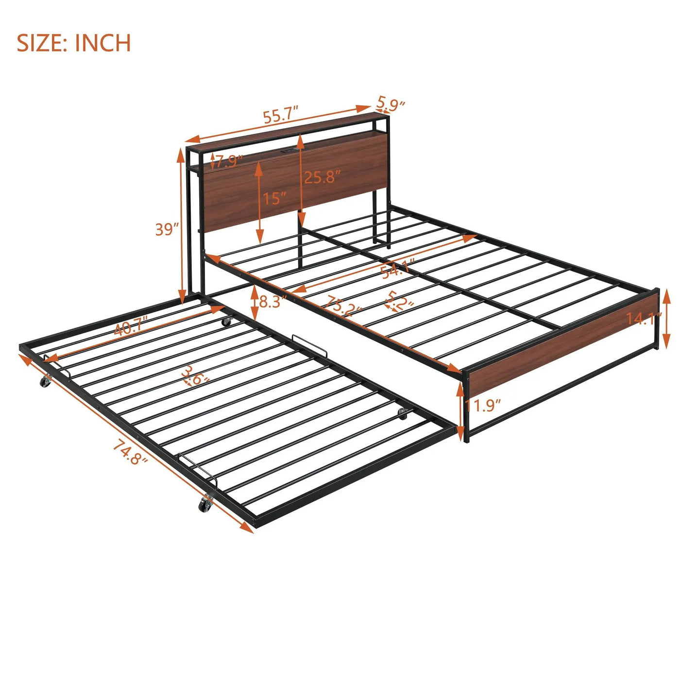 Platform Bed Frame With Trundle, USB Ports And Slat Support, No Box Spring Needed by Unique Piece Furniture