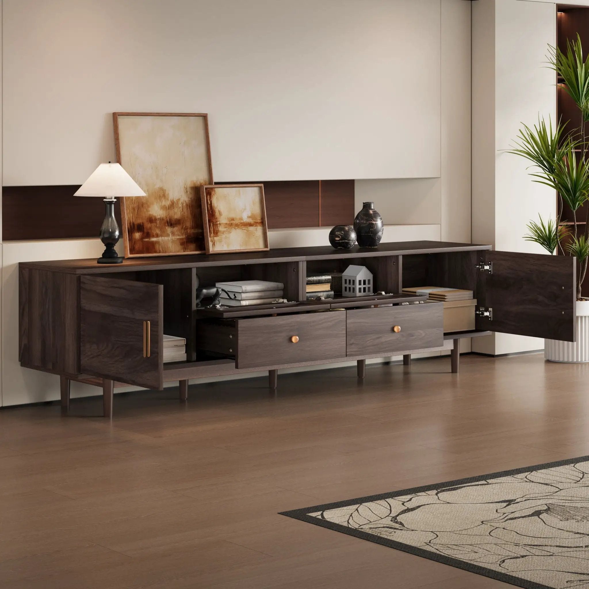 TV Stand With Drawers, Accent Entertainment Center For Living Room - Dark Brown by Unique Piece Furniture