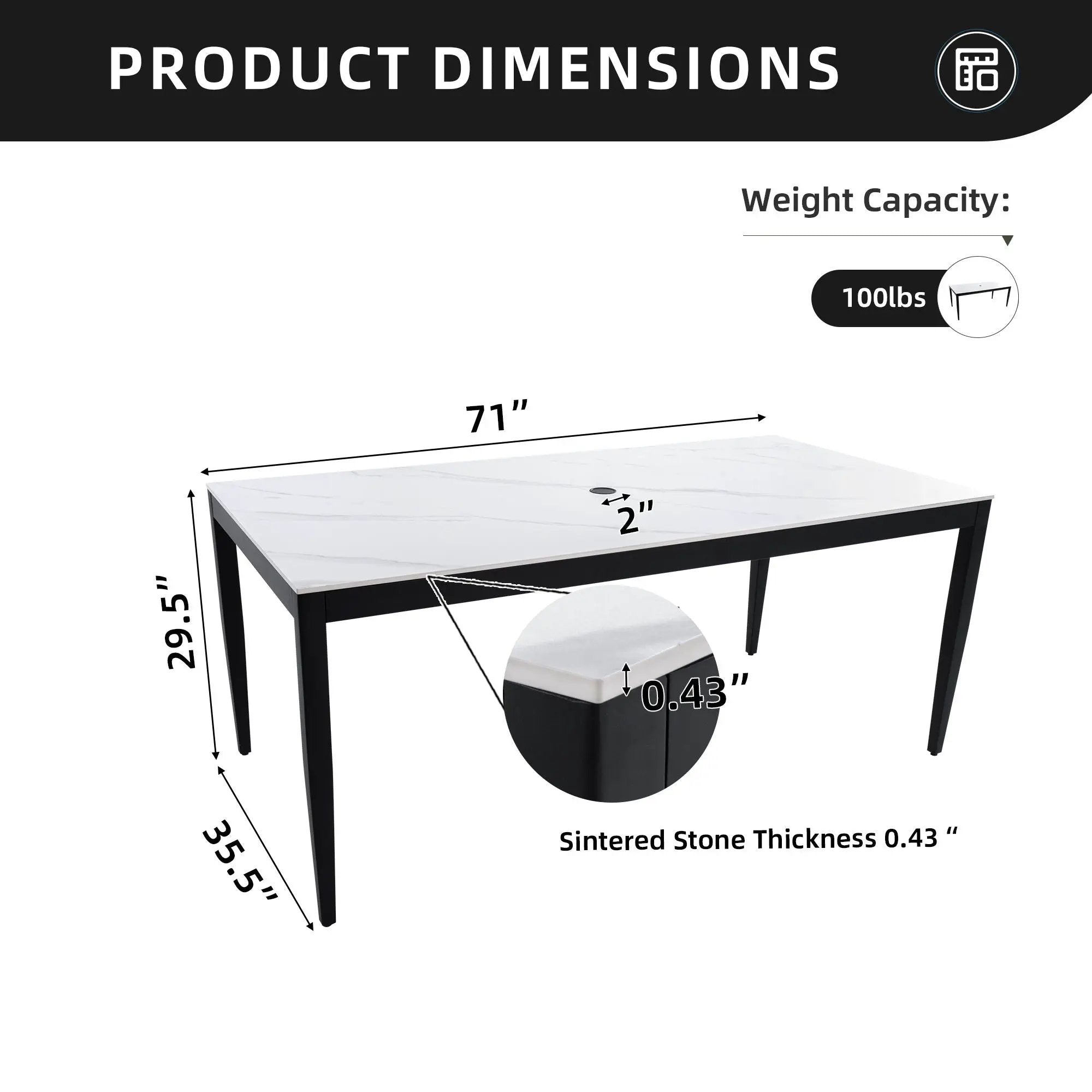 Outdoor Modern Patio Dining Table, Post Tapered Legs, Weatherproof & Rust Free by HouseOfZazla