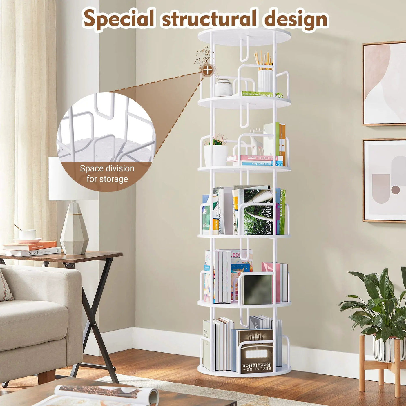 Rotating Bookshelf Tower 5 Tier Spinning 360 Degree Revolving Storage Shelf by Unique Piece Furniture