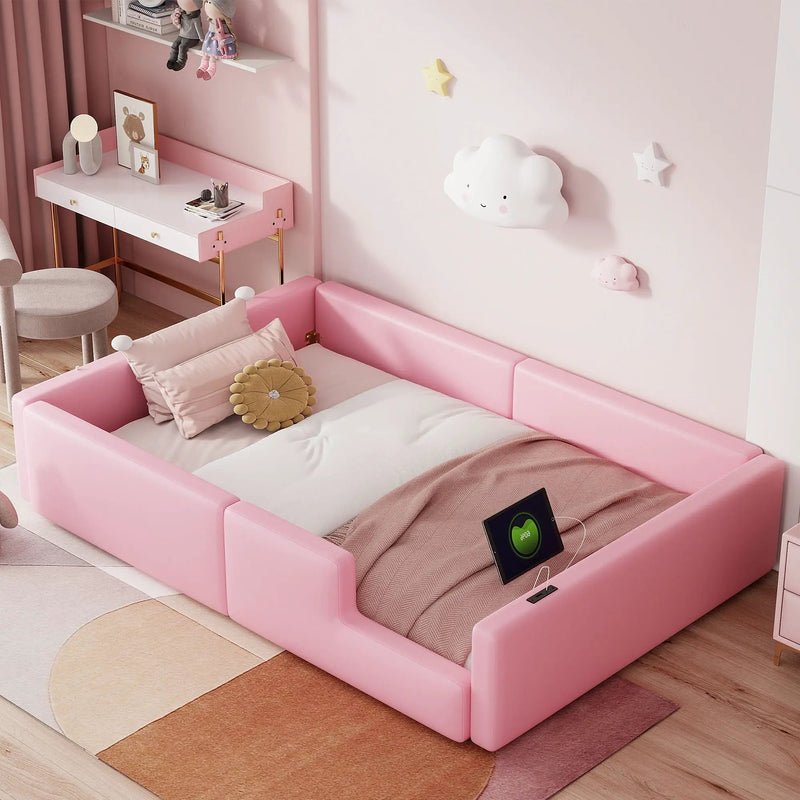 Platform Bed With Guardrail And Charging Station by HouseOfZazla