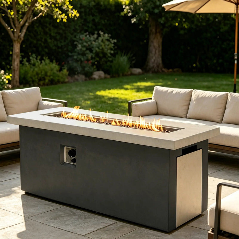 Outdoor 60-Inch Rectangular Dark Grey Concrete Fire Pit Table by HouseOfZazla