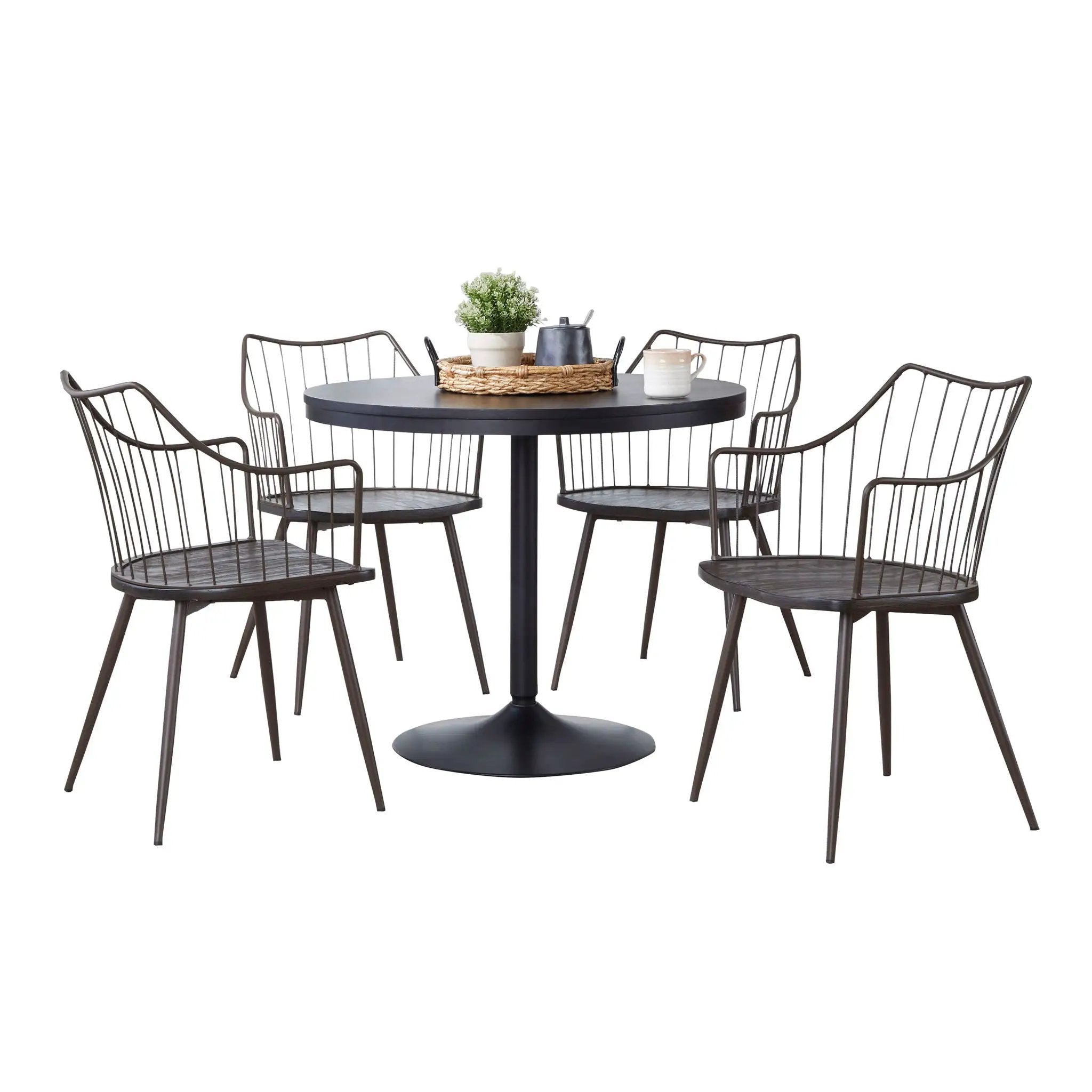 Dakota Winston - 5 Piece Contemporary Dining Set - Black / Brown / Dark Walnut by HouseOfZazla