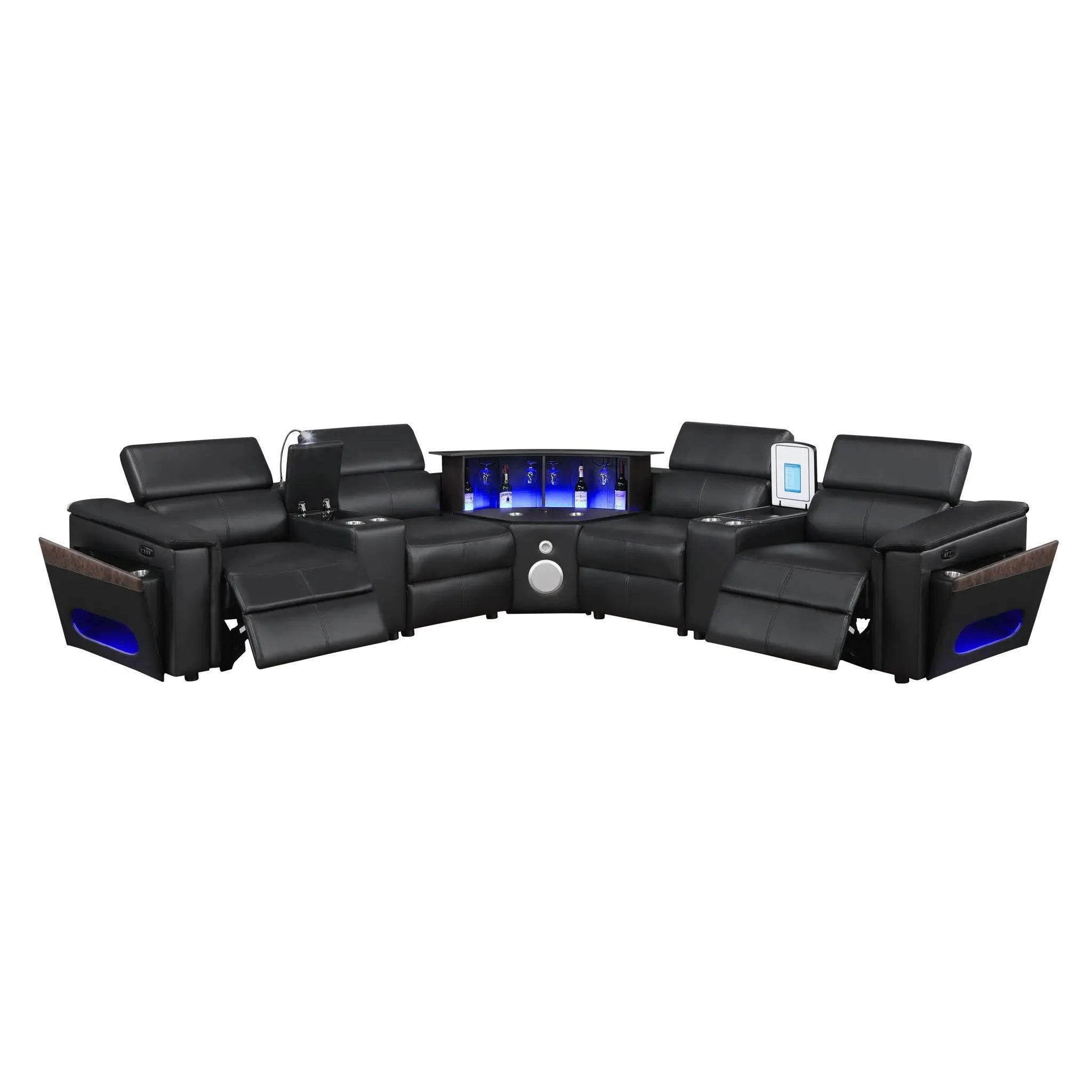 Nova - Sectional With Bluetooth Speaker, LED And Lifting Wine Cabinet by HouseOfZazla
