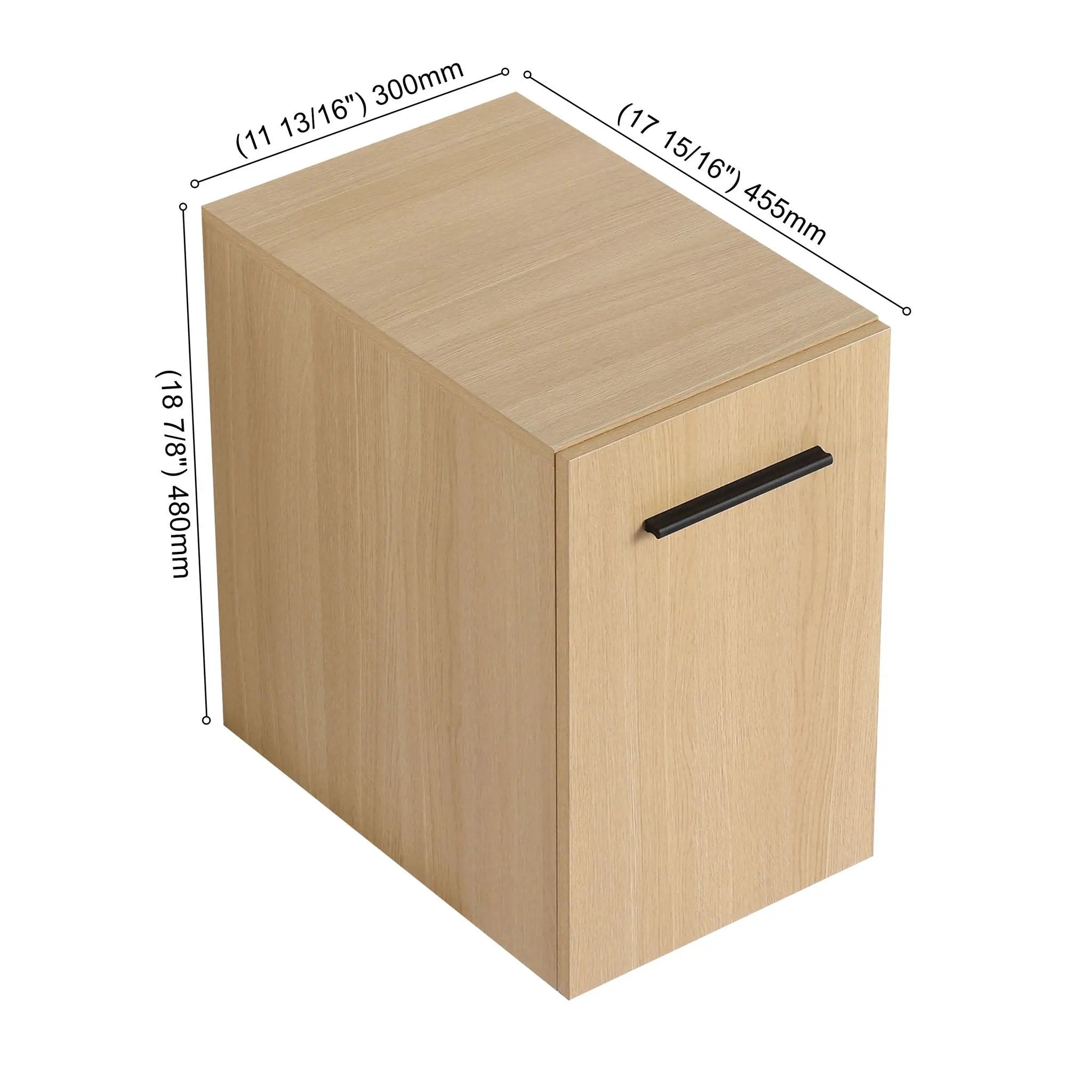 Floating Bathroom Vanity Single Door Base Cabinet, Wall Mounted Storage - Light Oak by Unique Piece Furniture