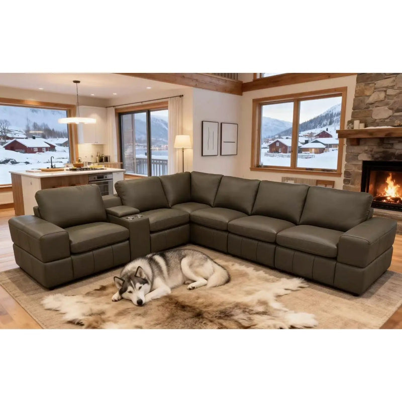 Large - Arm Upholstery Modular Sectional With Custom Configuration - Olive Green by Unique Piece Furniture