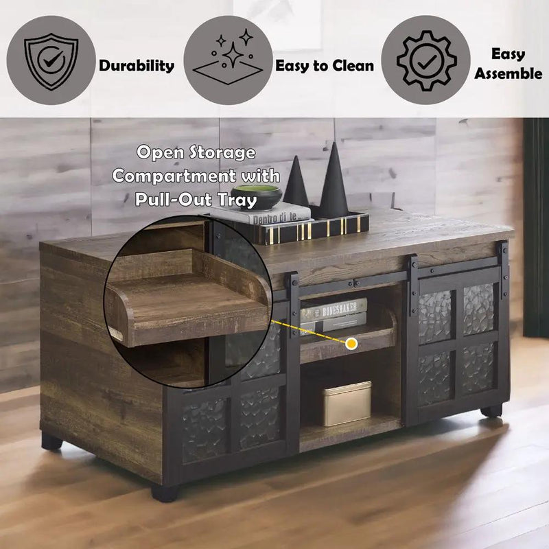 Nineel - Coffee Table - Obscure Glass, Rustic Oak & Black by Unique Piece Furniture