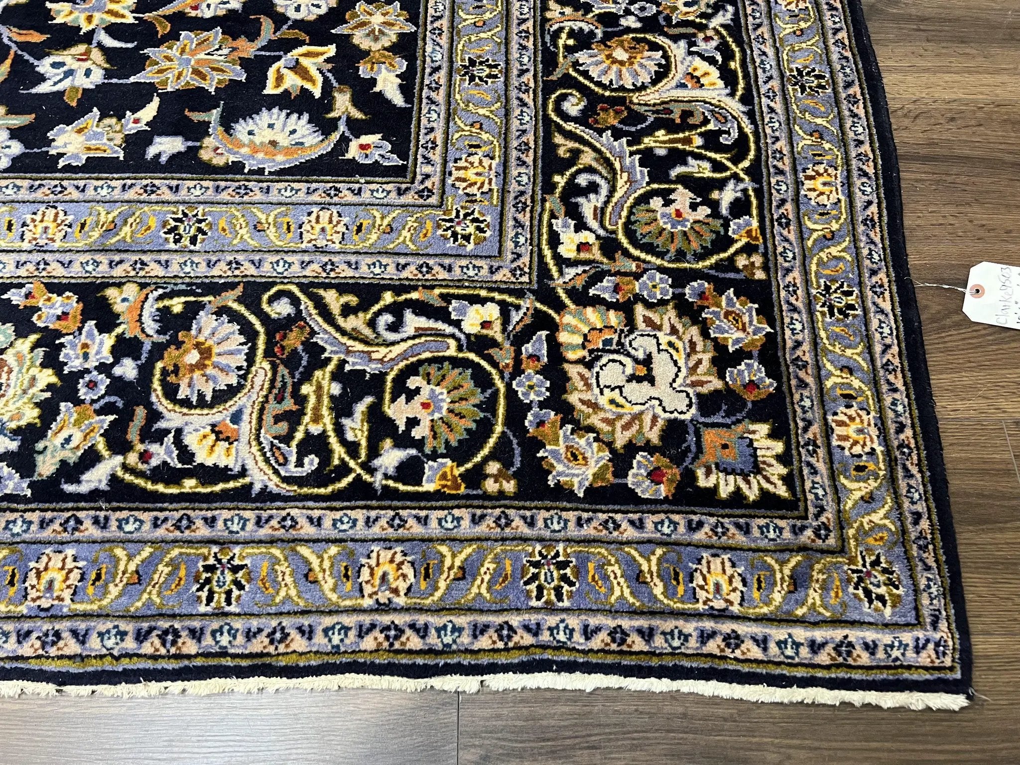 Wonderful Navy Blue Persian Kashan Rug 11x13, Allover Floral Design with Central Medallion, Wool Hand-Knotted Antique Carpet, Signed Rabani Rug by Jewel Rugs