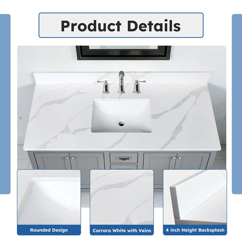 49-Inch Quartz Bathroom Vanity Top by HouseOfZazla