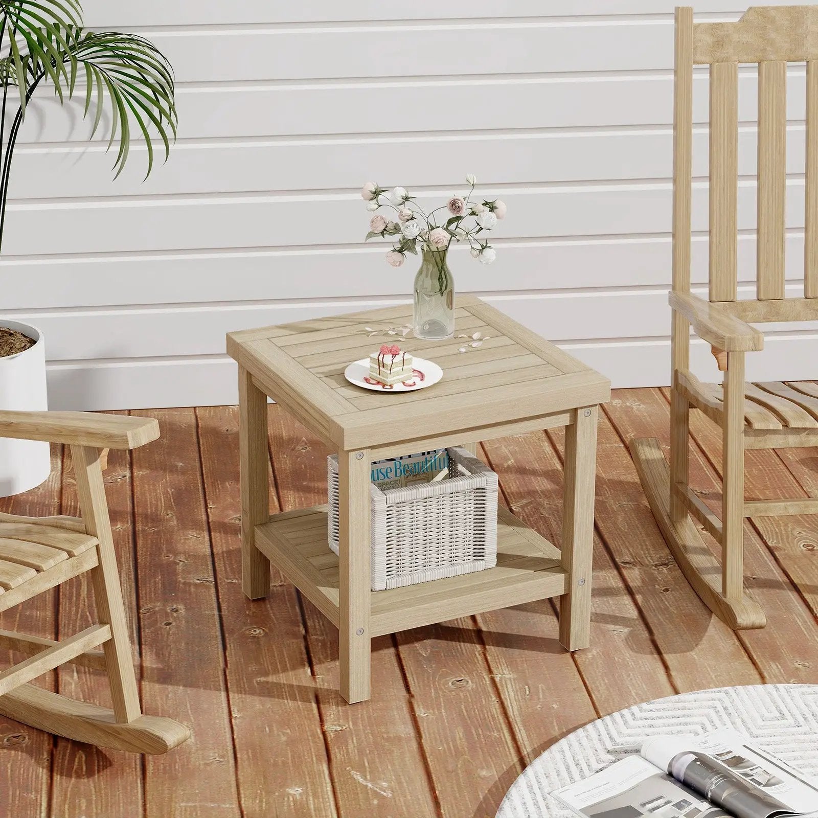 2-Tier Outdoor Side Table with Shelf for Porch Deck Garden by DirectDeals