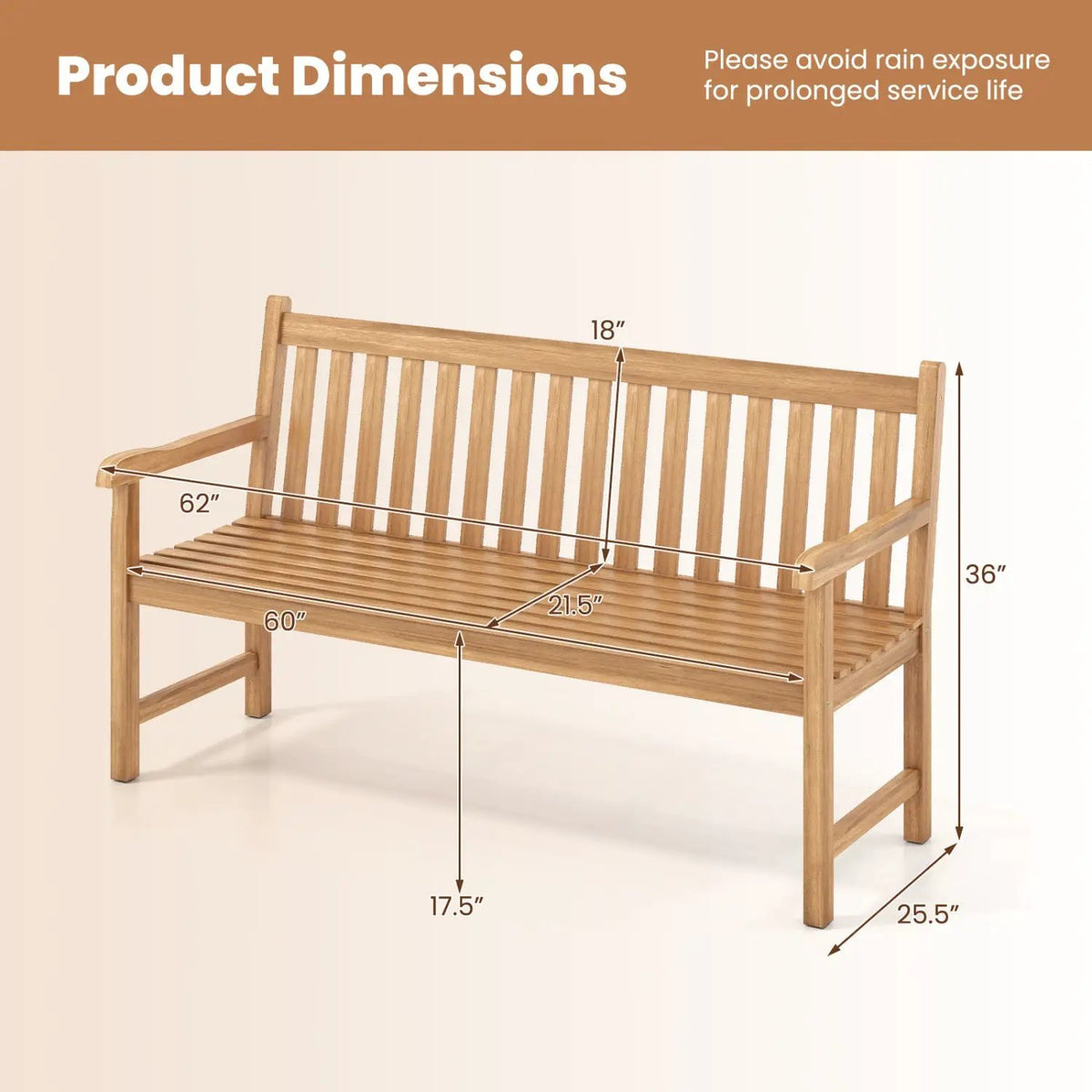 62inch Teak Outdoor Porch Bench 3, photo 4 of 16