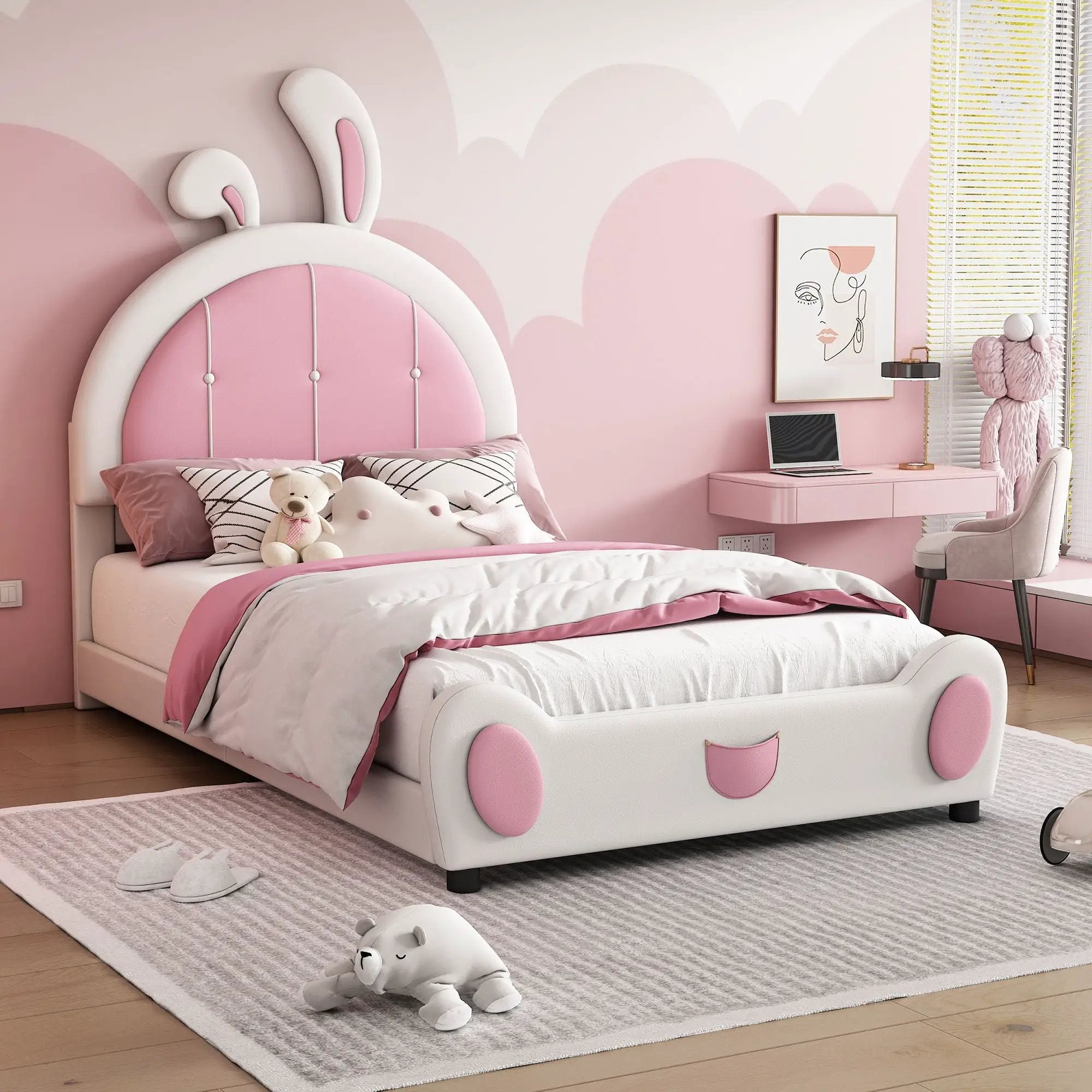 Upholstered Platform Bed With Rabbit Shaped Headboard by HouseOfZazla
