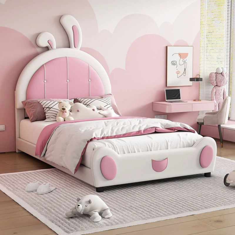Upholstered Platform Bed With Rabbit Shaped Headboard by HouseOfZazla