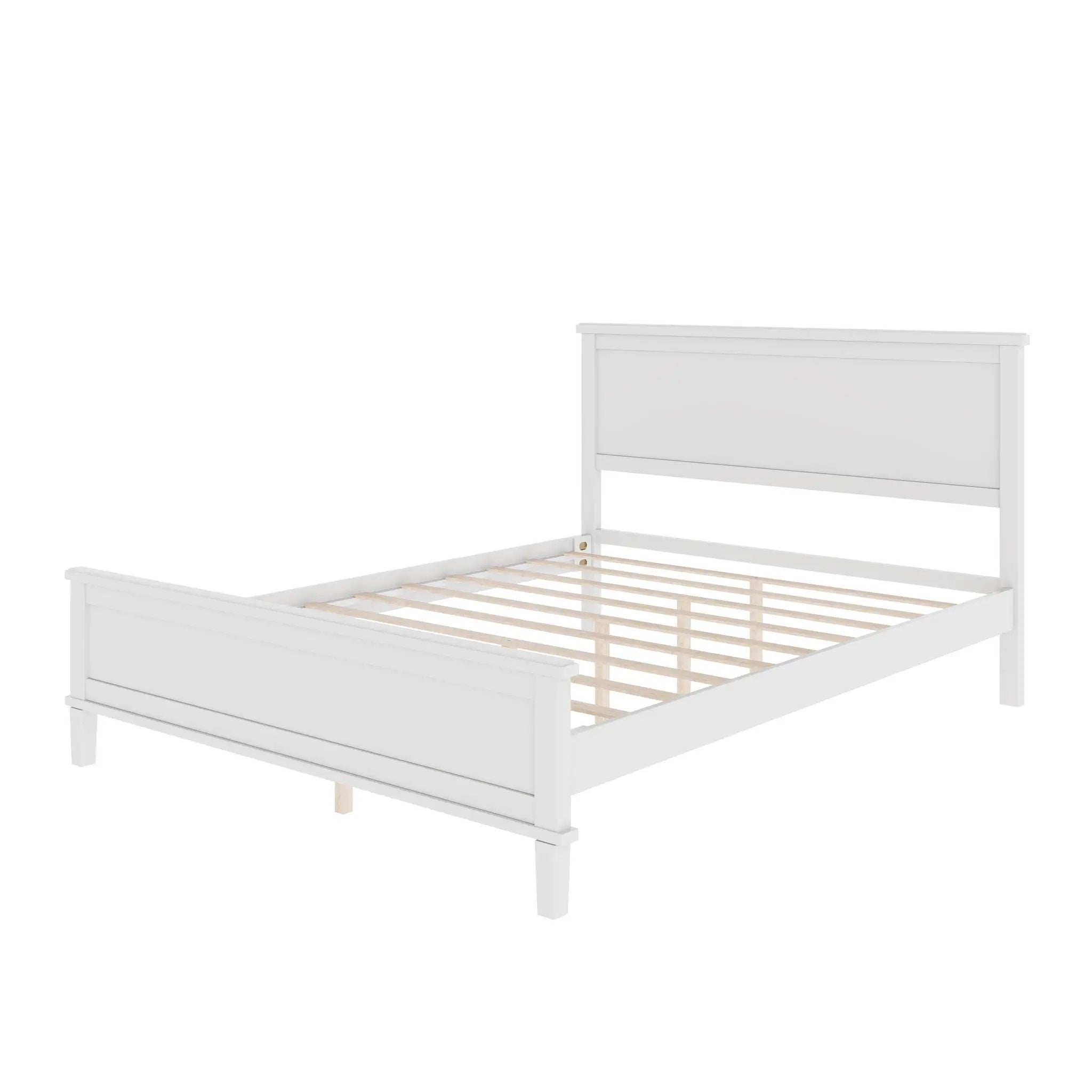 Queen Size Platform Bed With Tapered Pine Legs, No Box Spring Needed - White by HouseOfZazla