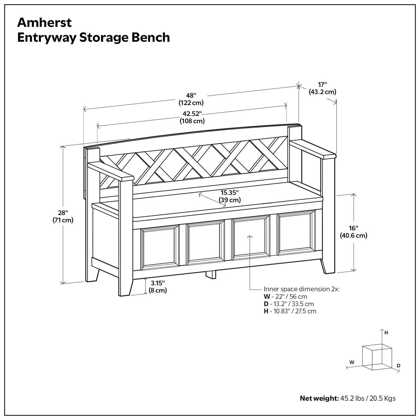 Amherst - Compact Entryway Storage Bench by HouseOfZazla