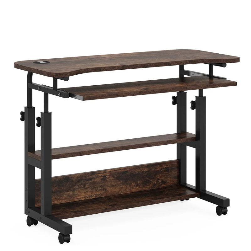 Portable Adjustable Desk With Power Outlets, USB Charging Ports, And Sliding Keyboard Tray - Brown / Black by HouseOfZazla
