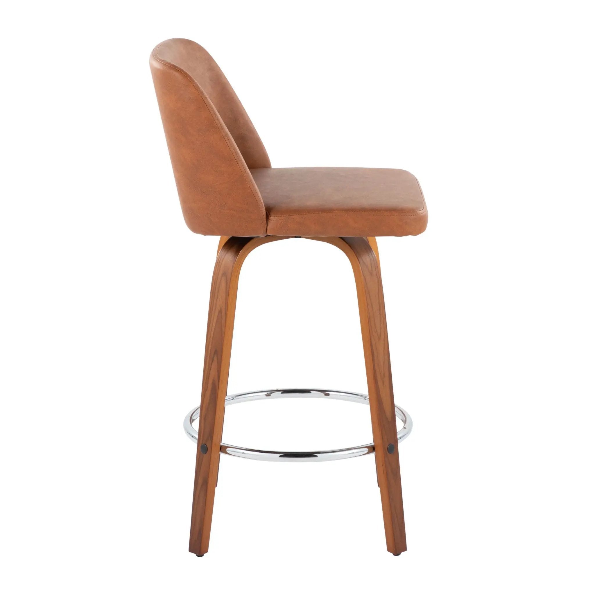 Toriano - Contemporary Fixed Height Counter Stool With Swivel & Round Footrest (Set of 2) - Walnut / Camel by Unique Piece Furniture