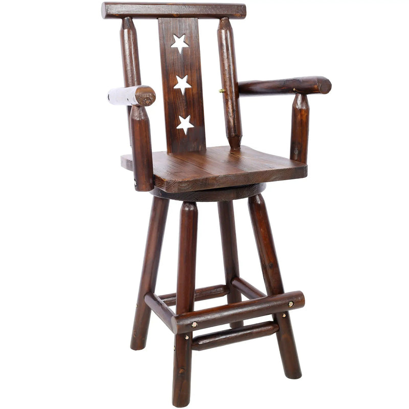 Rustic Tall Bistro Chair Decorative Star Backrest And Footrest, Fir Wood, 4 Foot - Brown by Unique Piece Furniture