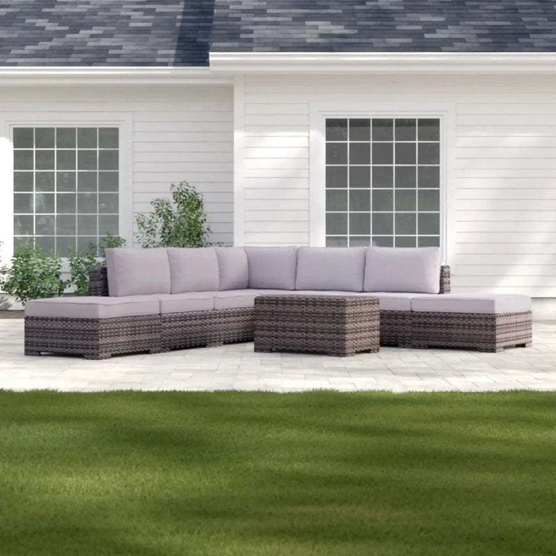 Outdoor 6 Person Wicker Seating Group With Cushions - Gray Mix by HouseOfZazla