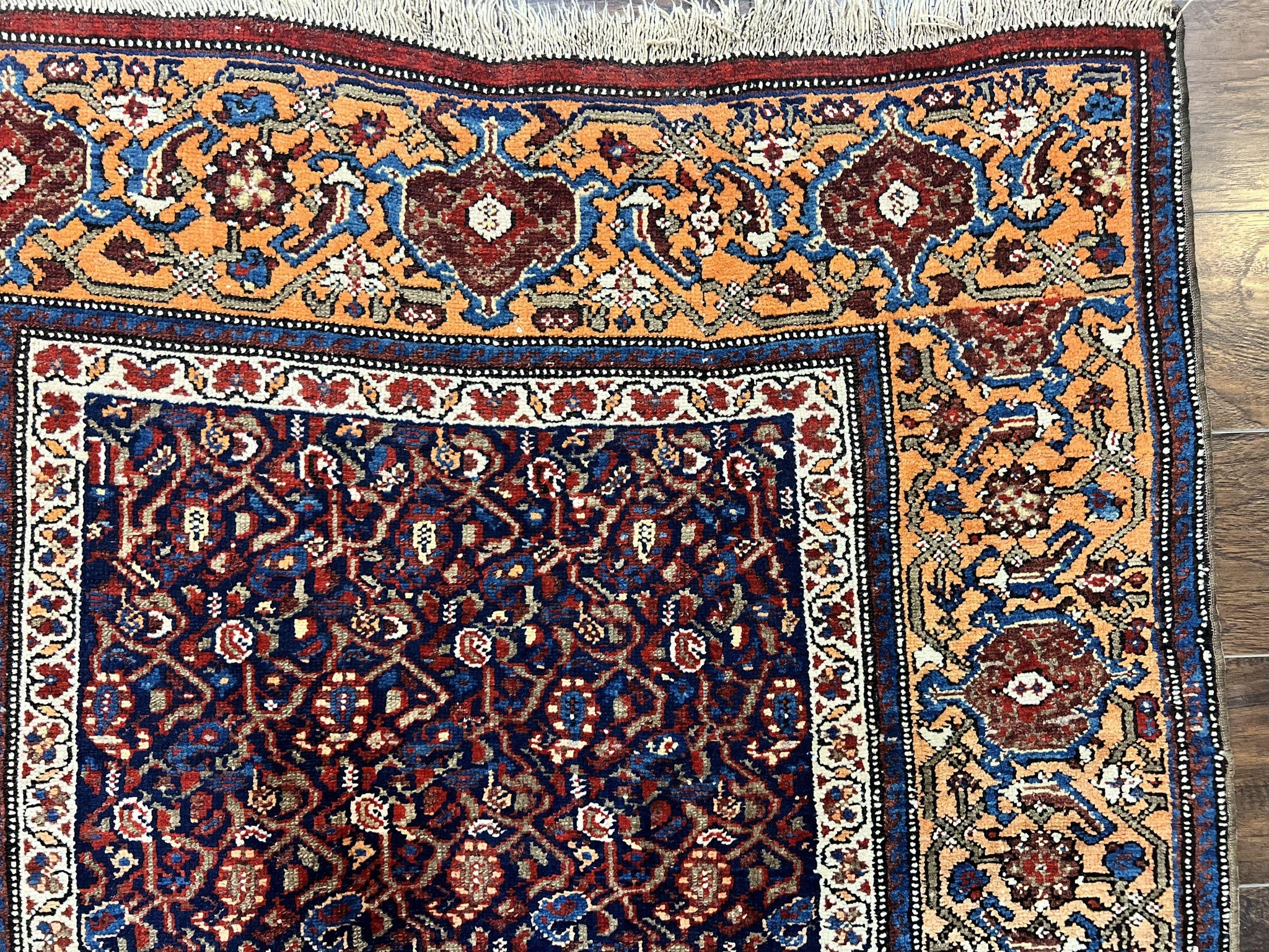 Persian Senneh Rug 4x8, Wool Hand Knotted Antique Kurdish Carpet, Navy Blue Oriental Area Rug, 4 x 8 Rug by Jewel Rugs