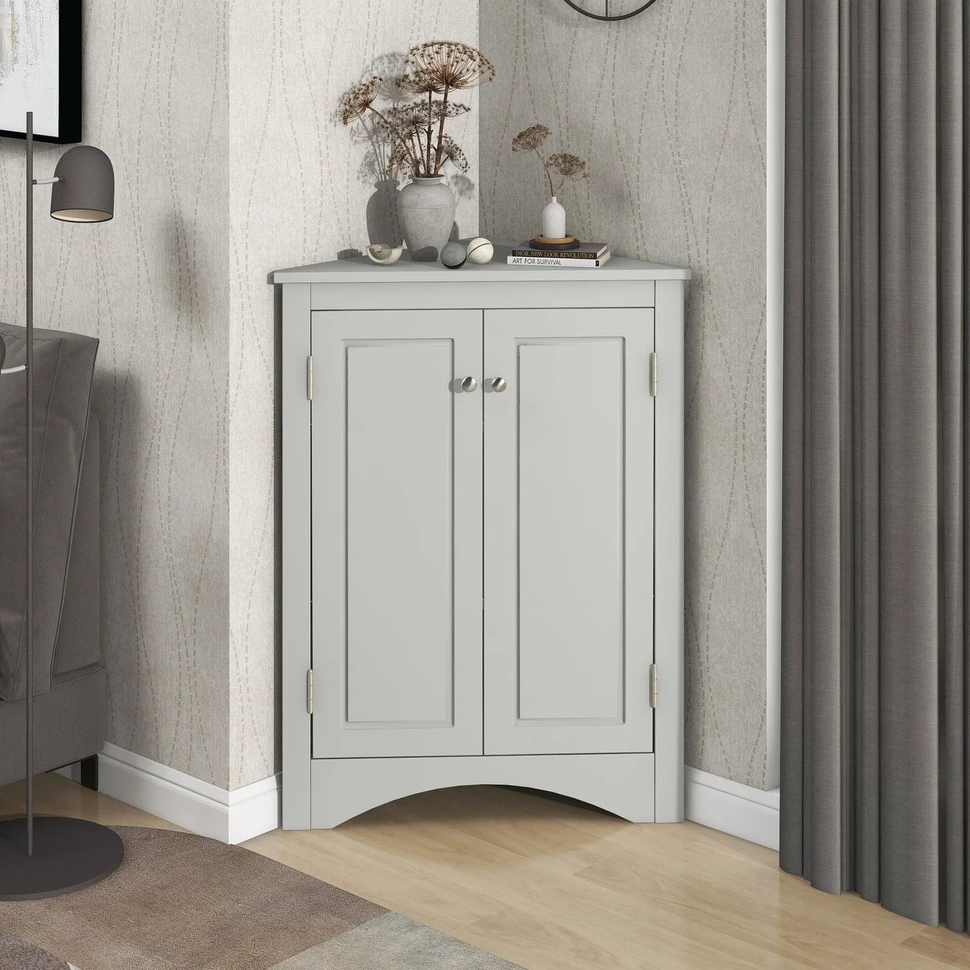 Triangle Bathroom Storage Cabinet With Adjustable Shelves, Freestanding Floor Cabinet For Home Kitchen by Unique Piece Furniture