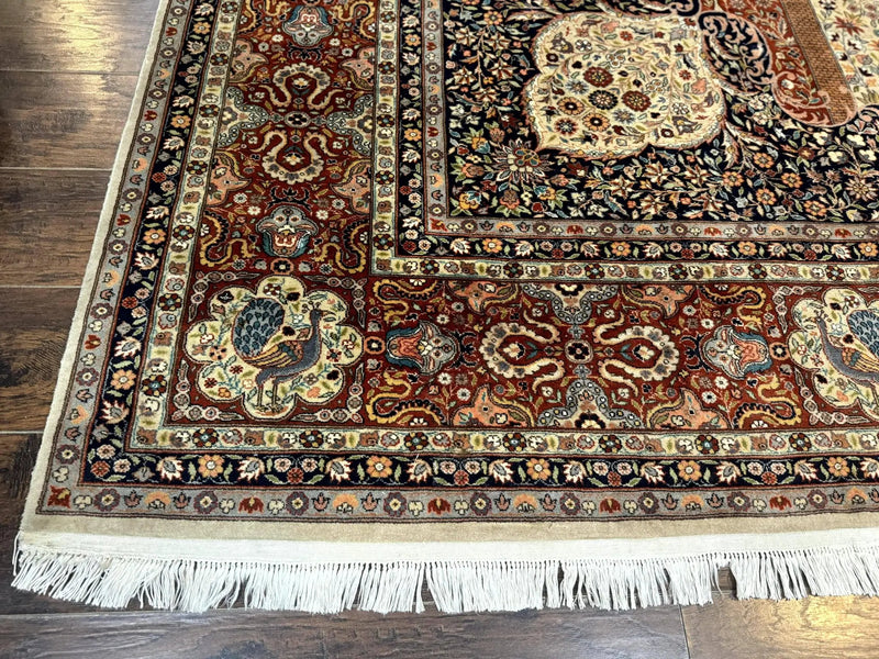Wonderful Pak Persian Rug 9x12, Very Fine 260 KPSI, Floral Peacocks, Handmade Vintage Wool Rug by Jewel Rugs