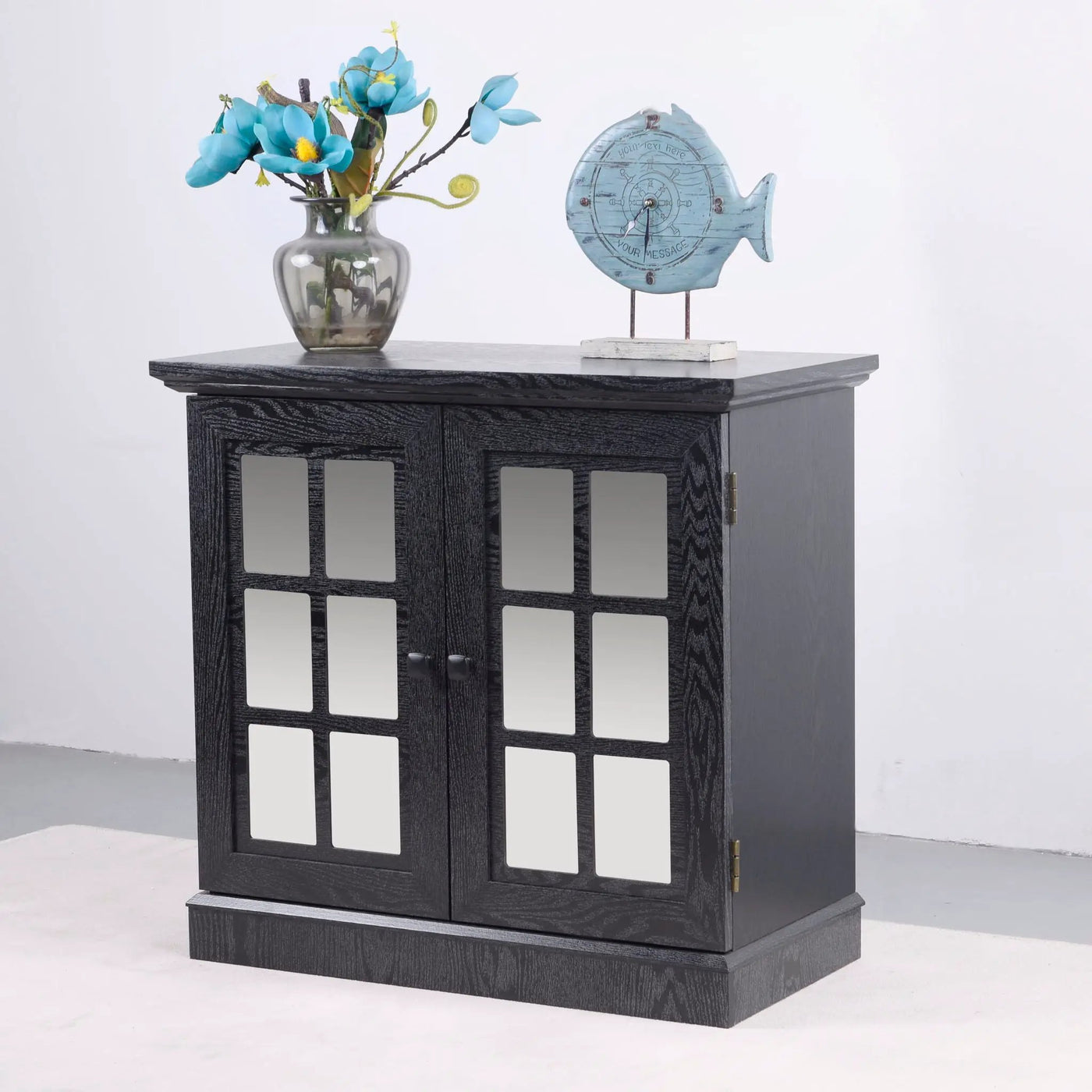 Sideboard Cabinet With Mirrored Doors, Adjustable Shelf, Metal Handles by HouseOfZazla