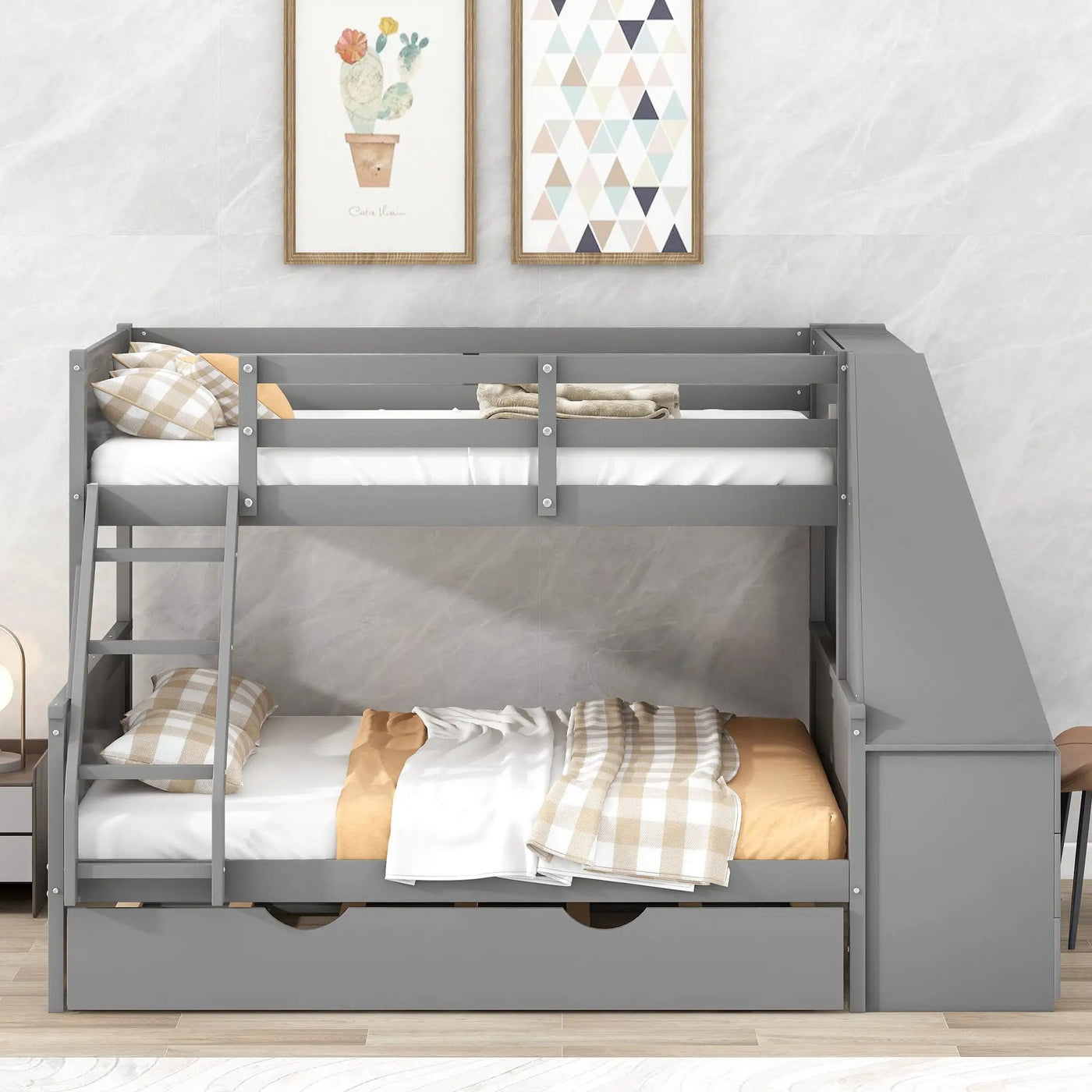 Bunk Bed With Trundle And Built In Desk, 3 Storage Drawers And Shelf by Unique Piece Furniture