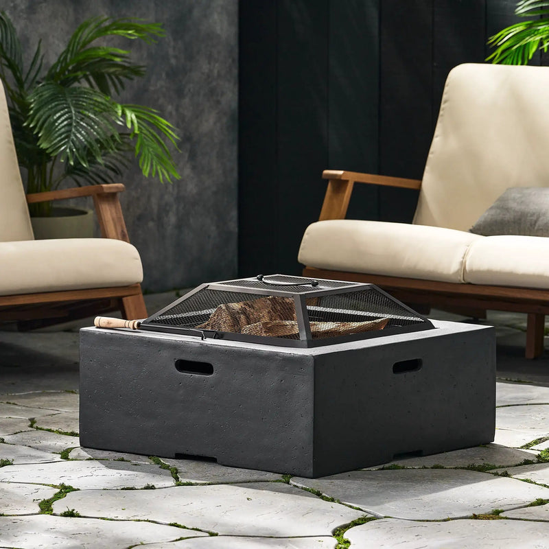 Outdoor Square MGO Wood Burning Fire Pit - Dark Gray by HouseOfZazla