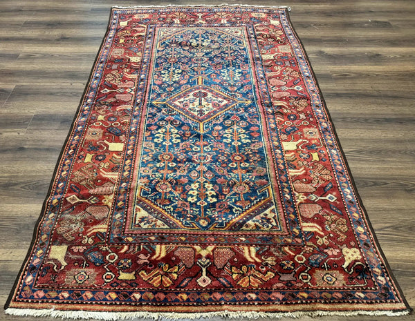 Antique Persian Rug 4x7, Blue and Red Malayer Carpet, Rare, photo 2 of 13