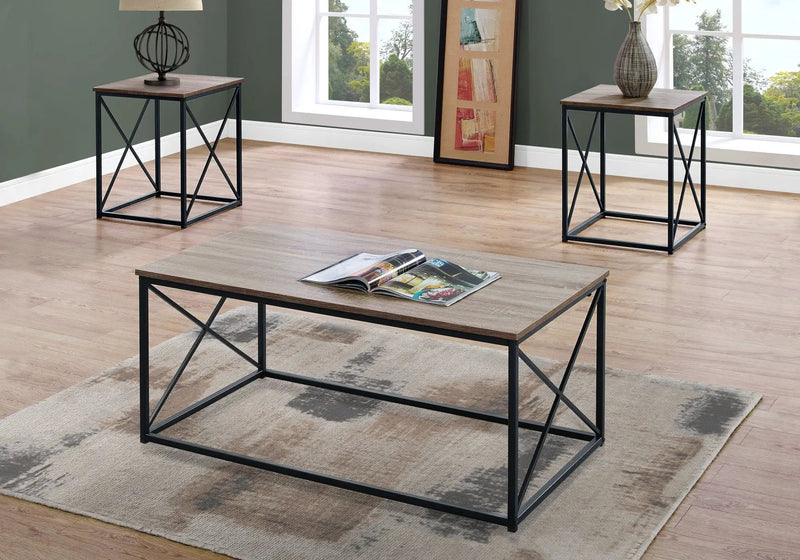 3 Pieces Table Set, Coffee, End, Side, Accent - Brown / Black by Unique Piece Furniture
