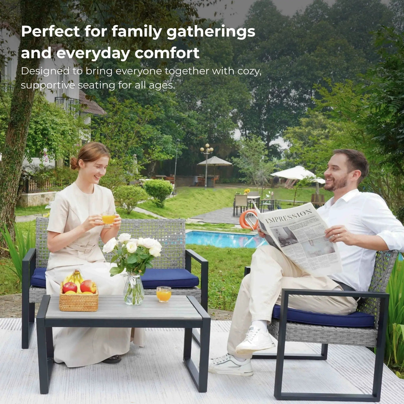 4 Piece Patio Furniture Set With Acacia Wood Table Top And Cushions by Unique Piece Furniture